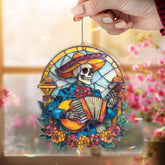 Mariachi Skeleton Acrylic Suncatcher, Day of the Dead Musician Window Hanging, Colorful Mexican Art Acrylic Home Decor Gift